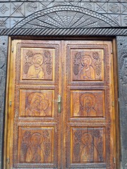 Church door carved in wood