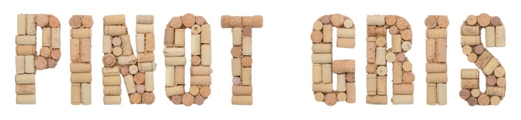 Grape variety Pinot gris made of wine corks Isolated on white background