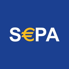Vector illustration. SEPA - Single Euro Payments Area sign on blue background.