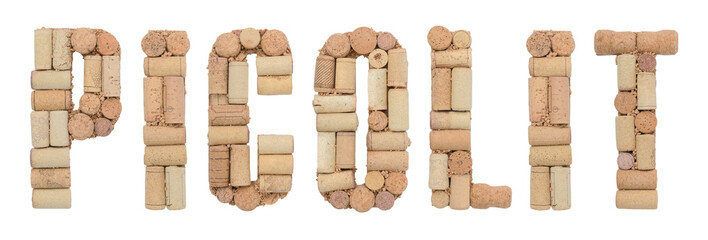 Grape variety Picolit made of wine corks Isolated on white background