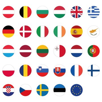 Vector illustration. Set of european union flags. European Union country flags,member states EU. 29 flags+ eu flag.