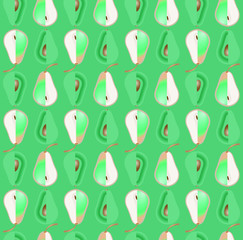 Seamless pattern with avocado and pear. Vector illustration for design textiles, wallpapers, postcards, poster, labels mock-up.