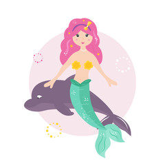 Cute cartoon mermaid with yellowhair.