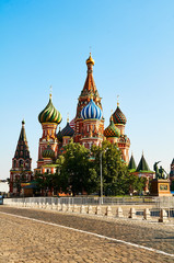 Street view of the roof of Saint Basils cathedral Red square Moscow
