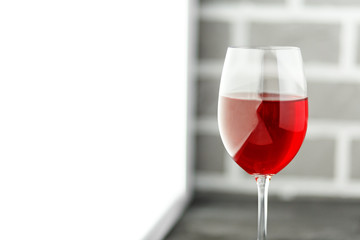 A glass of red wine. Copy space. Concept restaurant, alcohol, party.
