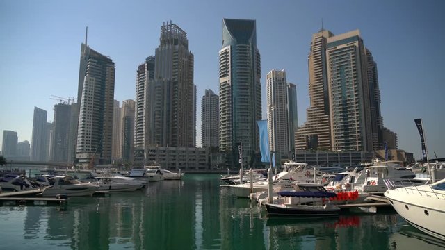 Skyscrapers and boats in Dubai Marina
