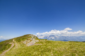Hiking trail from mountain Reiteralm to Gasselhoehe and mountain Dachstein