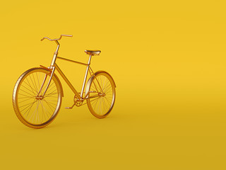 Fototapeta na wymiar Ckassic vintage Bike mono color concept on yellow gold color background copy space. 3d render