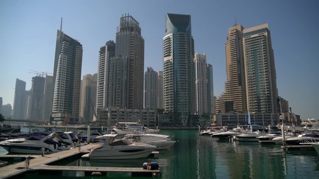Skyscrapers and boats in Dubai Marina