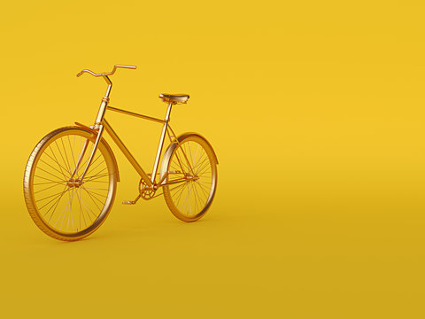 Ckassic vintage Bike mono color concept on yellow gold color background copy space. 3d render