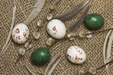 Easter. Chocolate sweets in form of colorful quail eggs