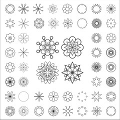 The constructor of flowers. A set of simple elements for creating colors. In the middle - four large flowers, collected from the same simple parts.