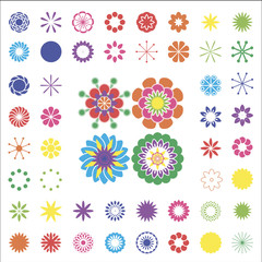 The designer of colors. Set of simple elements, floral icon set silhouette of flowers on a white background. Stylized summer or spring flowers, floral design elements. Vector illustration
