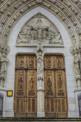 Fototapeta na wymiar View of Nancy Saint-Epvre Basilica - neo-Gothic basilica built in nineteenth century, located at Place Saint-Epvre in Nancy Old Town. The basilica is dedicated to Saint Epvre. Nancy, France.