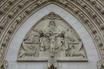 View of Nancy Saint-Epvre Basilica - neo-Gothic basilica built in nineteenth century, located at Place Saint-Epvre in Nancy Old Town. The basilica is dedicated to Saint Epvre. Nancy, France.