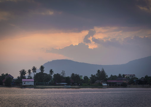 river at sunset in kampot cambodia