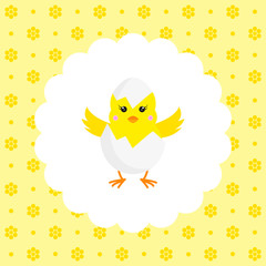 Chick in Eggshell. Vector. Flat.