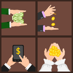 Businessman human hands arm holding paper money stack vector illustration finance concept