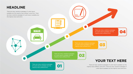 antioxidant, dealer, on, author growing horizontal presentation design template in green, red and yellow, grow up business infographics with icons