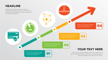 scratch card, soon, antioxidant, hardhat growing horizontal presentation design template in green, red and yellow, grow up business infographics with icons