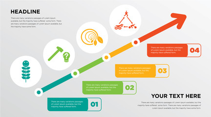 quality of life, problem solving, biodegradable, swim bike run growing horizontal presentation design template in green, red and yellow, grow up business infographics with icons