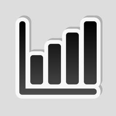 Growing graph line icon. Sticker style with white border and simple shadow on gray background