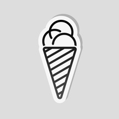 ice cream icon. Sticker style with white border and simple shadow on gray background