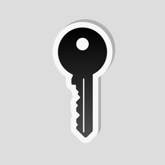 key icon. Sticker style with white border and simple shadow on gray background