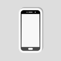 Sellphone icon. Sticker style with white border and simple shadow on gray background