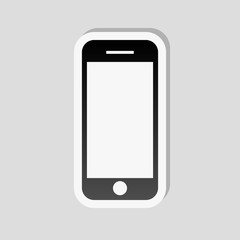 mobile phone icon. Sticker style with white border and simple shadow on gray background