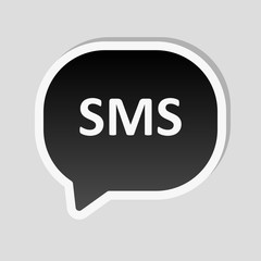 sms icon. Sticker style with white border and simple shadow on gray background