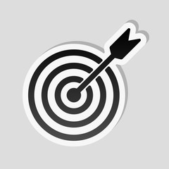 target icon. Sticker style with white border and simple shadow on gray background