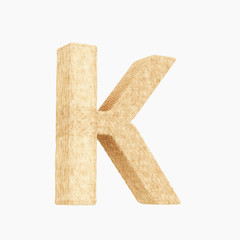 3d rendered woven wicker upper case k on pure white.