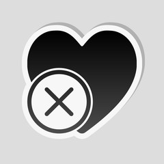 heart with cross. simple silhouette. Sticker style with white border and simple shadow on gray background