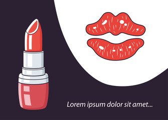 Red lipstick and woman lips illustration.
