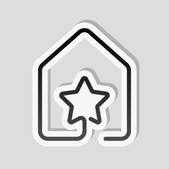 house with star icon. line style. Sticker style with white border and simple shadow on gray background