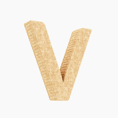 3d rendered woven wicker upper case v on pure white.