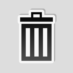 trash bin. simple icon. Sticker style with white border and simple shadow on gray background