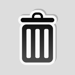 trash bin. simple icon. Sticker style with white border and simple shadow on gray background