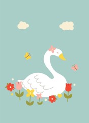 lovely swan princess soft pastel color poster for girls room vector illustration