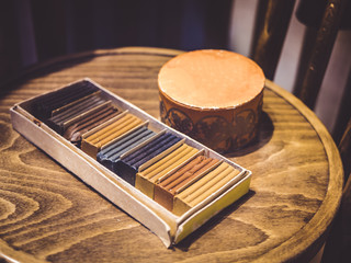 vintage old pieces of plasticine on a wooden surface