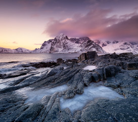 Seascape during sunrise. Beautiful natural landscape on the seashore