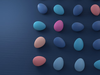 colored Easter eggs on dark blue table