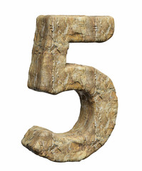 Detailed warm rough rock number 5 on a pure white background. This is a 3d render.
