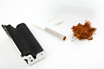 Tobacco roll machine filter white background