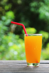 Orange juice on the table.