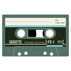 Retro audio cassette, realistic illustration isolated on white.