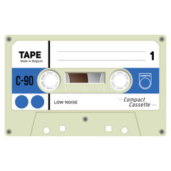 Audio cassette tape illustration isolated on white.