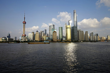 Fototapeta na wymiar The Oriental pearl tower, Shanghai world financial center jinmao tower and the Shanghai skyline