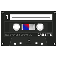 Vintage technology audio cassette tape isolated on white background.